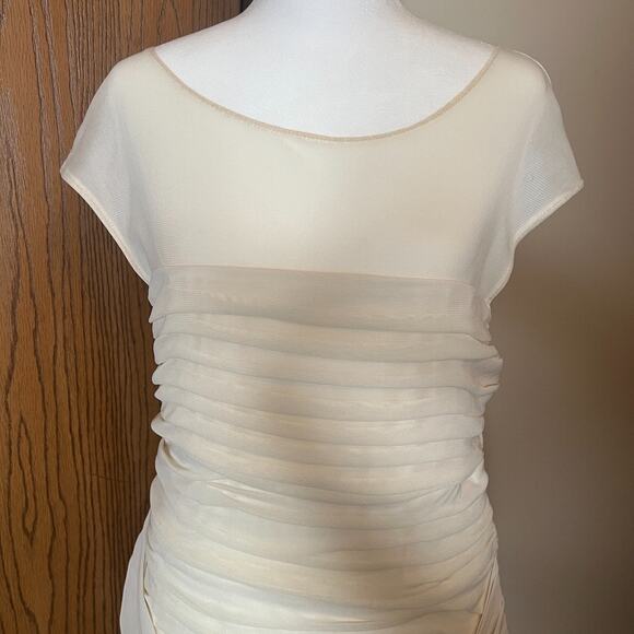 Vtg 90s Womens Maxi Dress 14 Ivory Ruched Broach Wedding Romantic Ethereal Angel - Picture 3 of 12